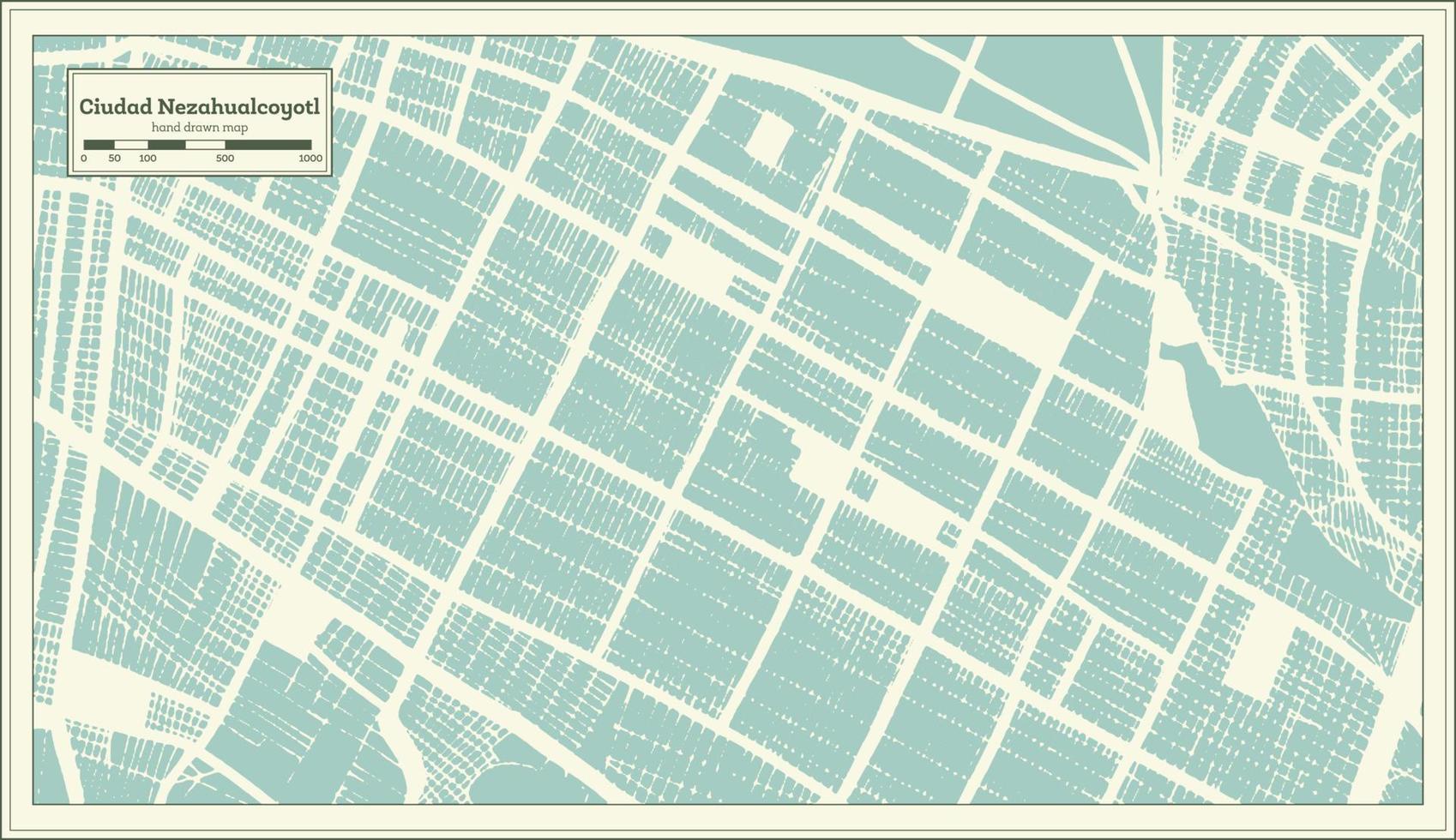 ciudad nezahualcoyotl carte de la ville de mexique dans un style rétro. carte muette. vecteur