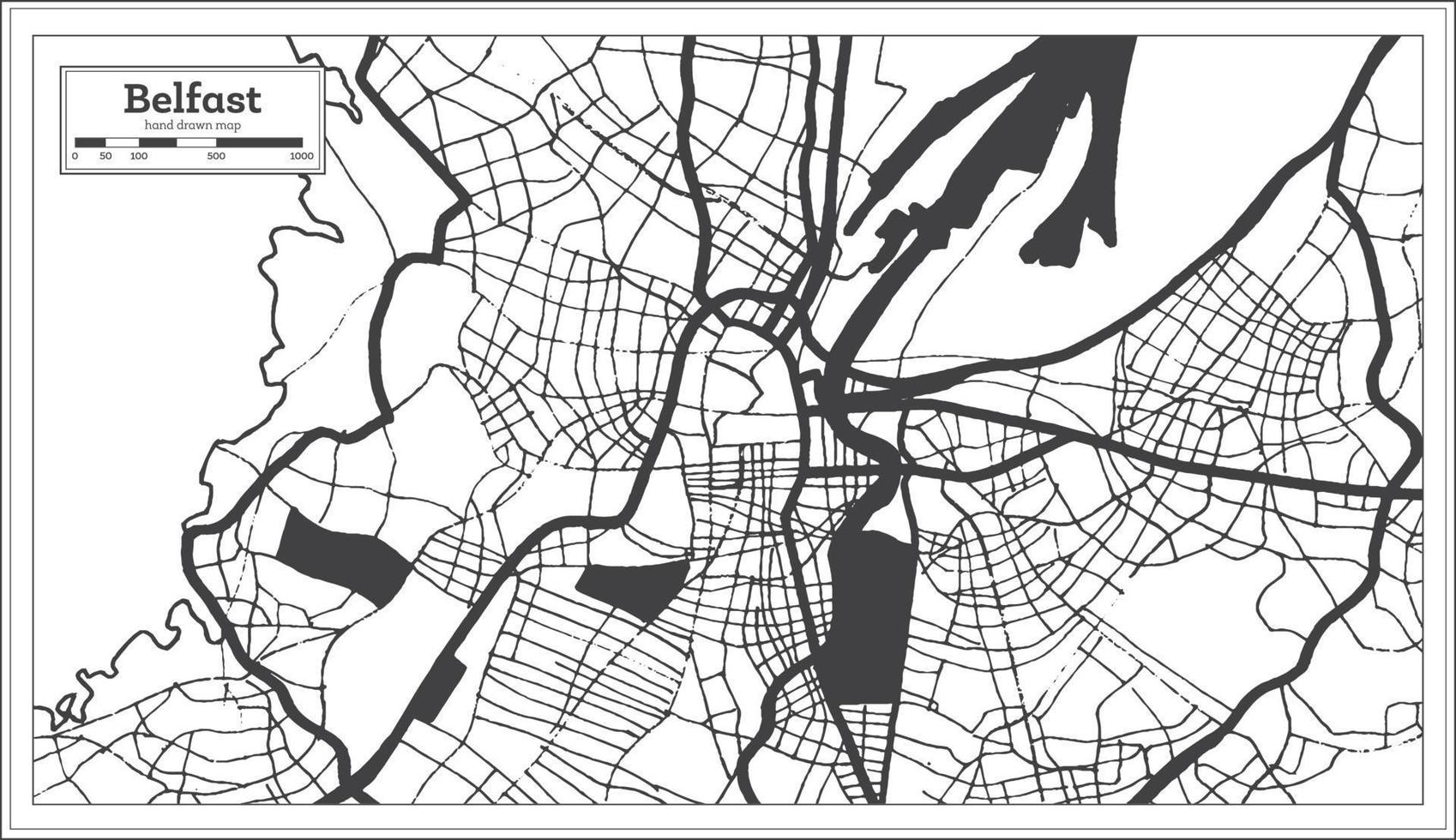 plan de la ville de belfast en grande-bretagne en noir et blanc dans un style rétro. carte muette. vecteur