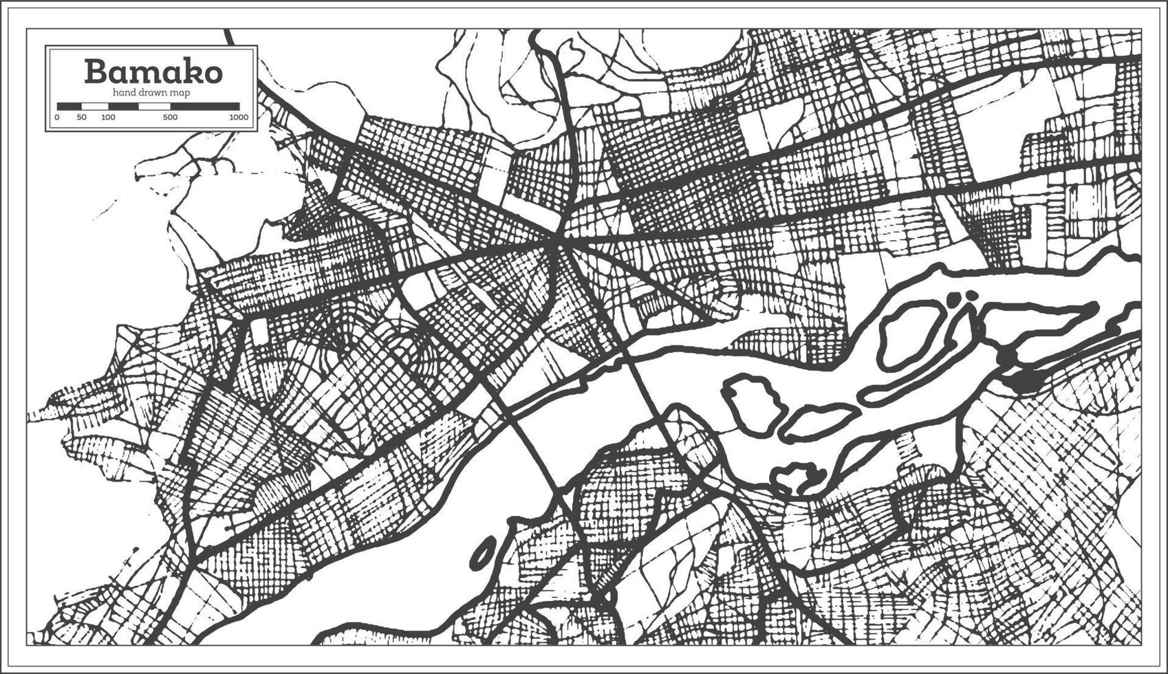 plan de la ville de bamako mali dans un style rétro. carte muette. vecteur