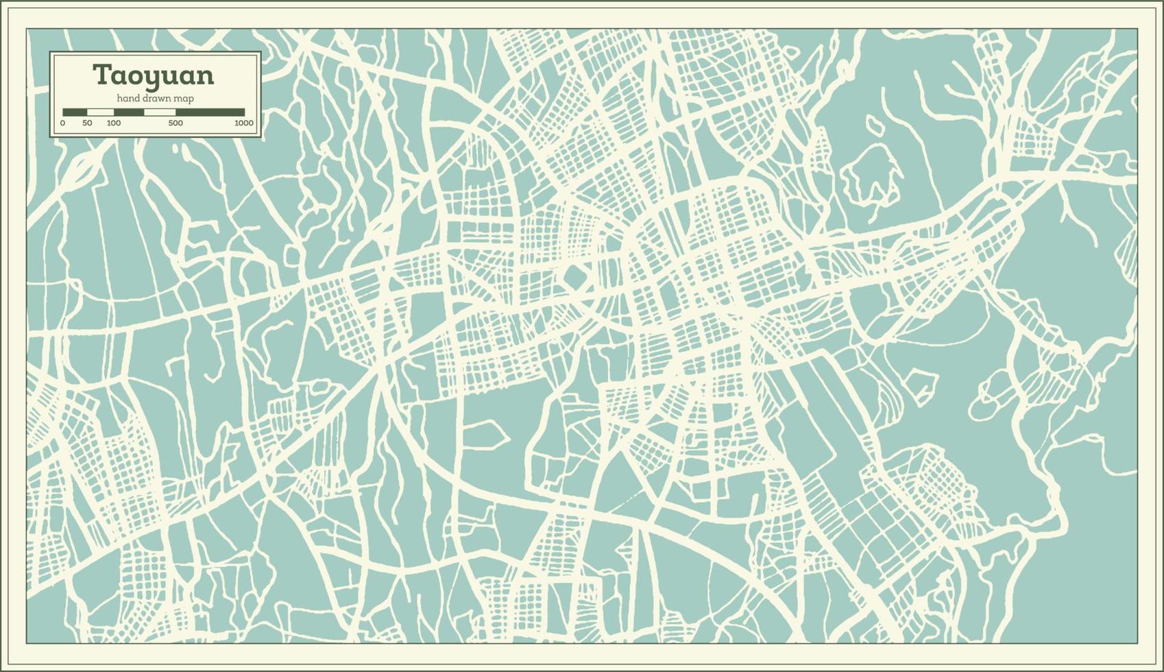 plan de la ville de taoyuan taiwan dans un style rétro. carte muette. vecteur