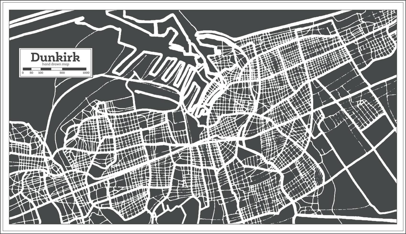plan de la ville de dunkerque france dans un style rétro. carte muette. illustration vectorielle. vecteur