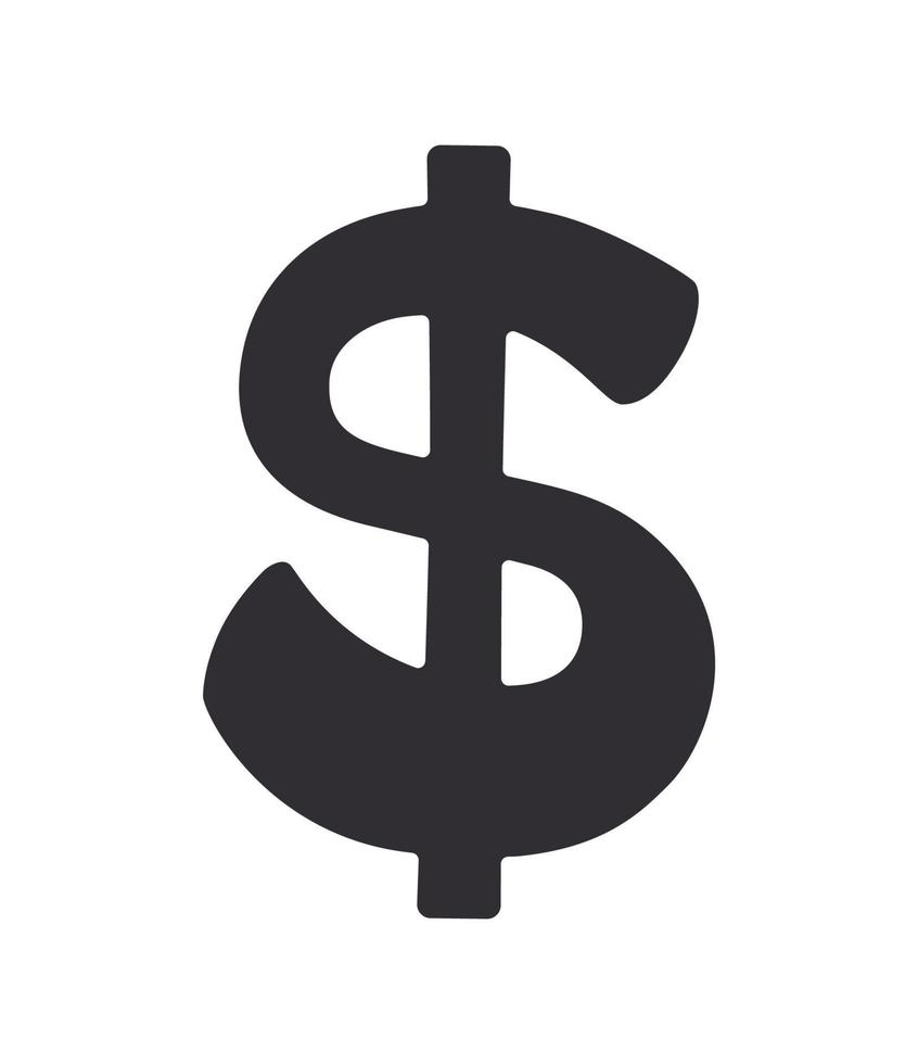 icône silhouette du symbole du dollar avec une ligne verticale vecteur