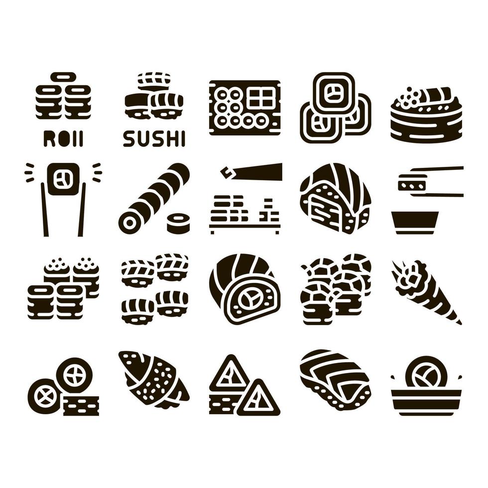 vecteur de jeu de glyphes de plat asiatique de rouleau de sushi