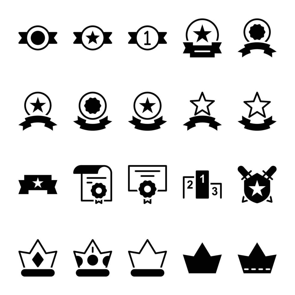 icônes de glyphe pour les récompenses. vecteur