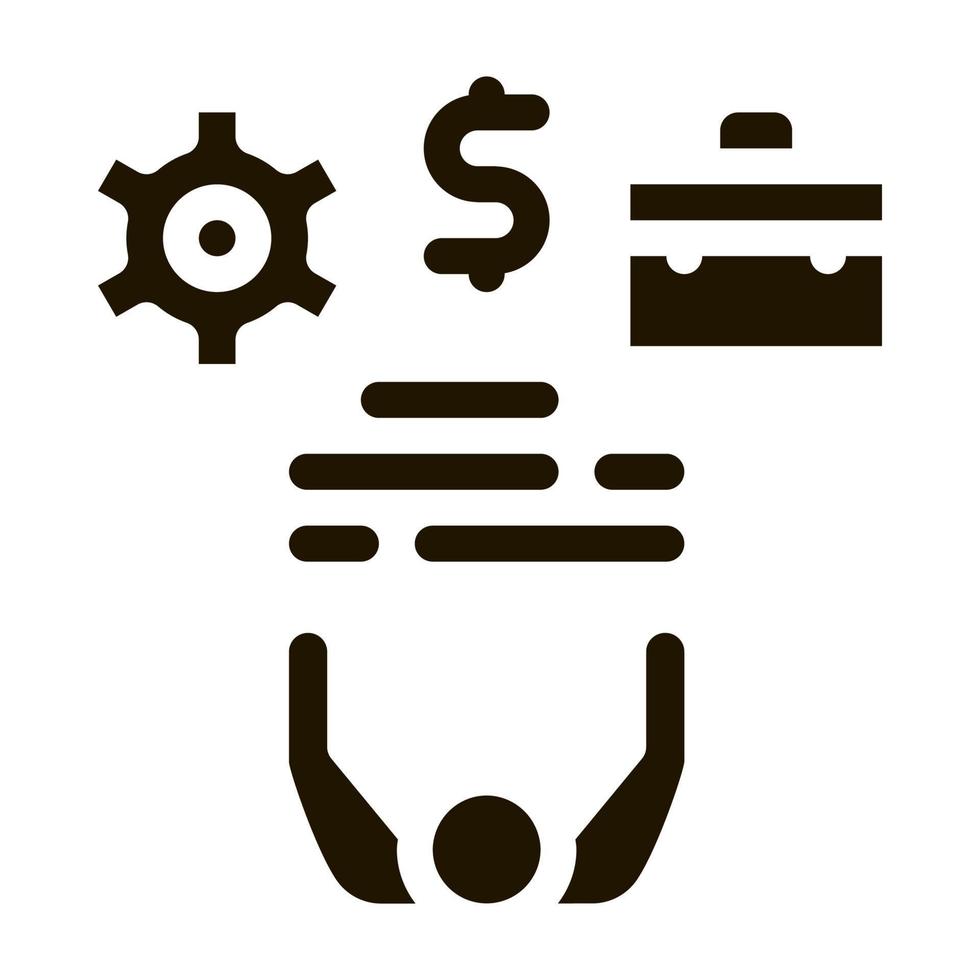 illustration de glyphe vectoriel d'icône d'argent et d'engrenage d'analyse de rentabilisation