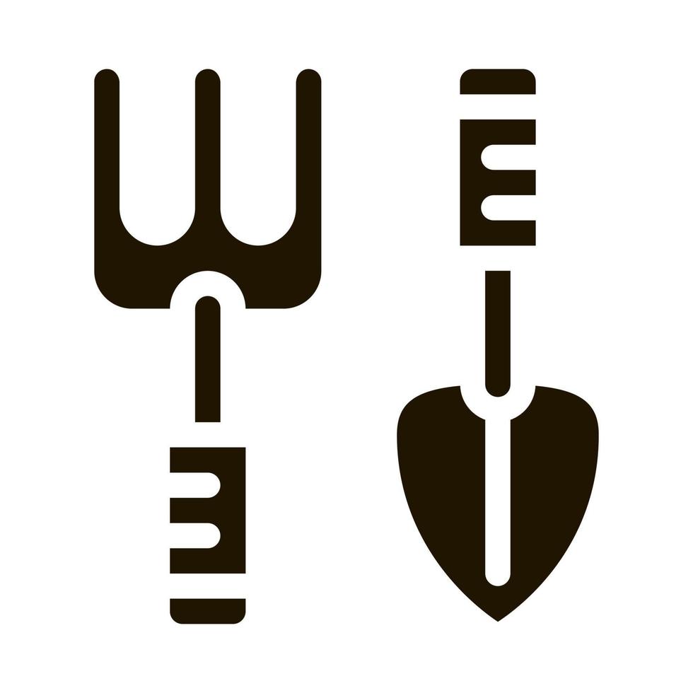 râteau à main et outils de pelle illustration de glyphe vectoriel icône
