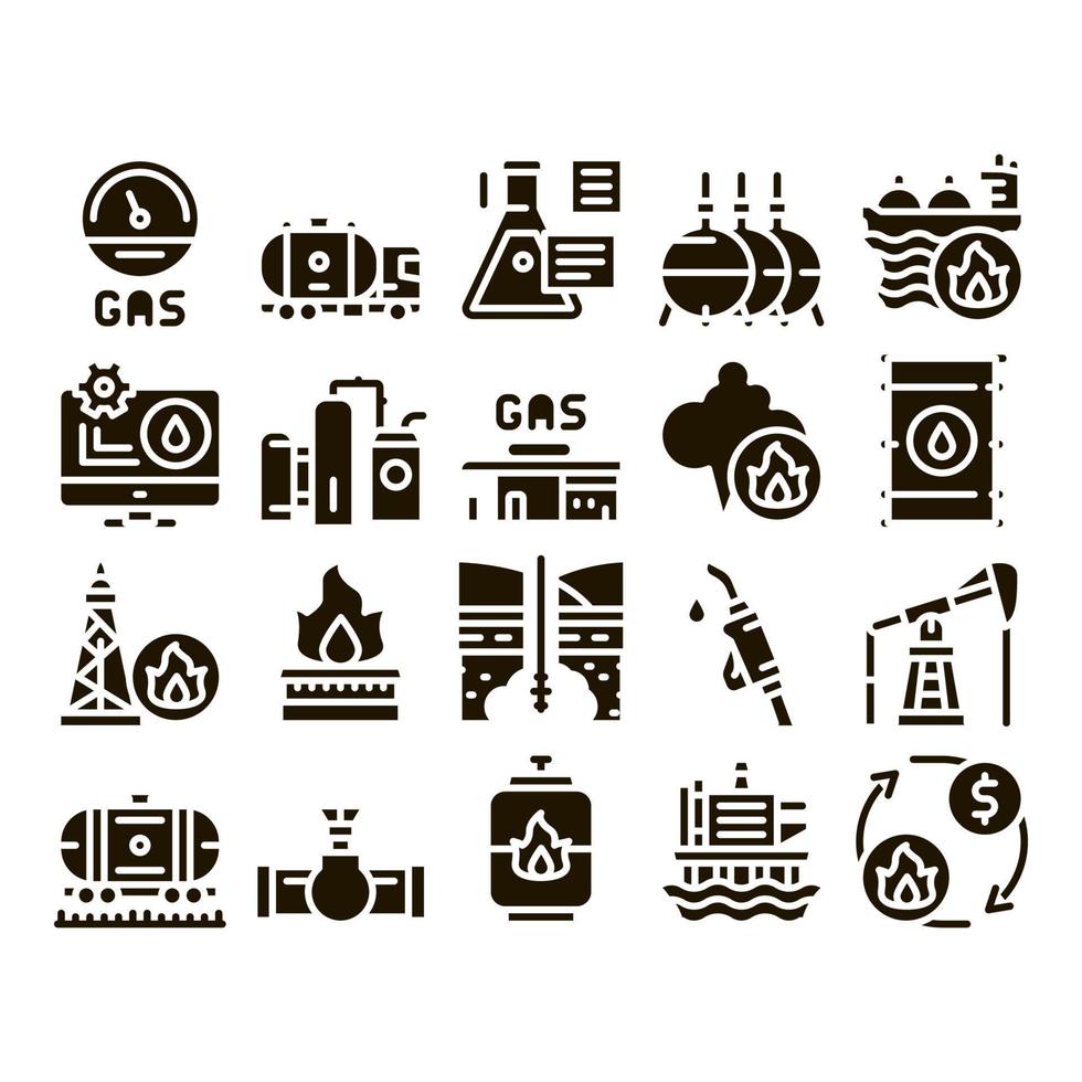 vecteur de jeu de glyphes de l'industrie du carburant gaz