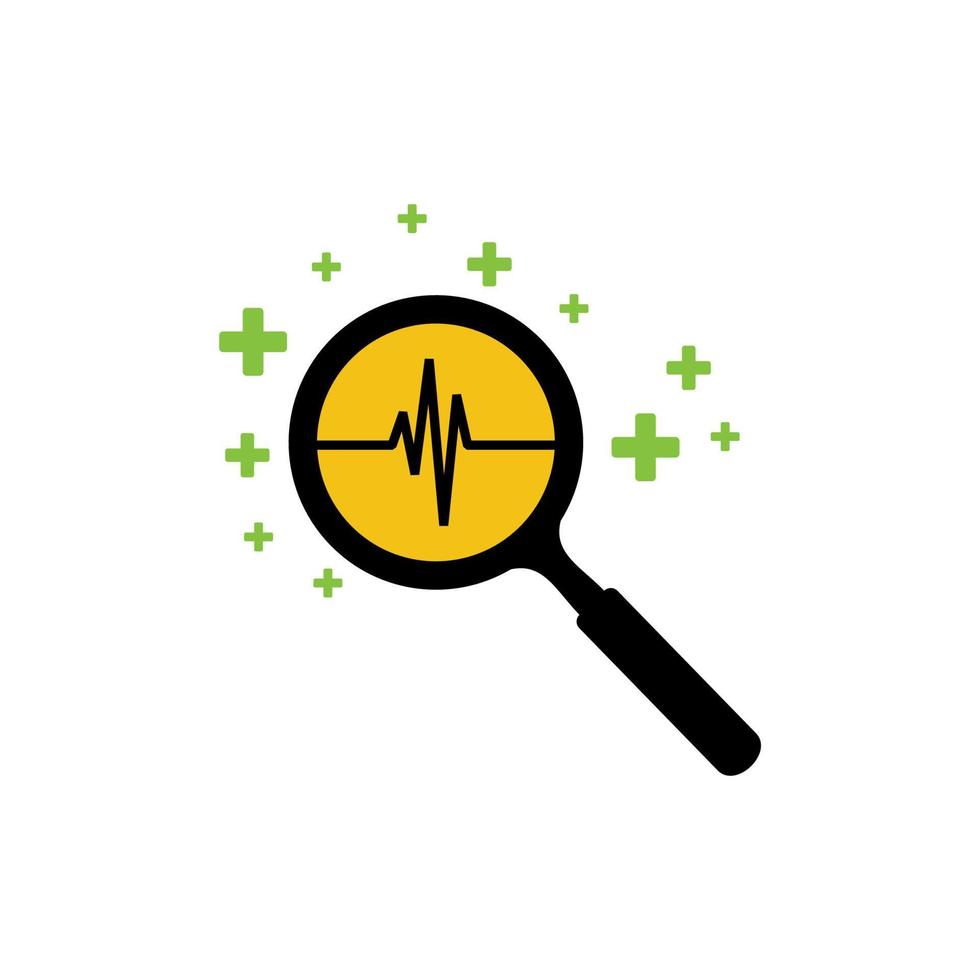 loupe et logo de battement de coeur pour l'analyse du diagnostic médical vecteur