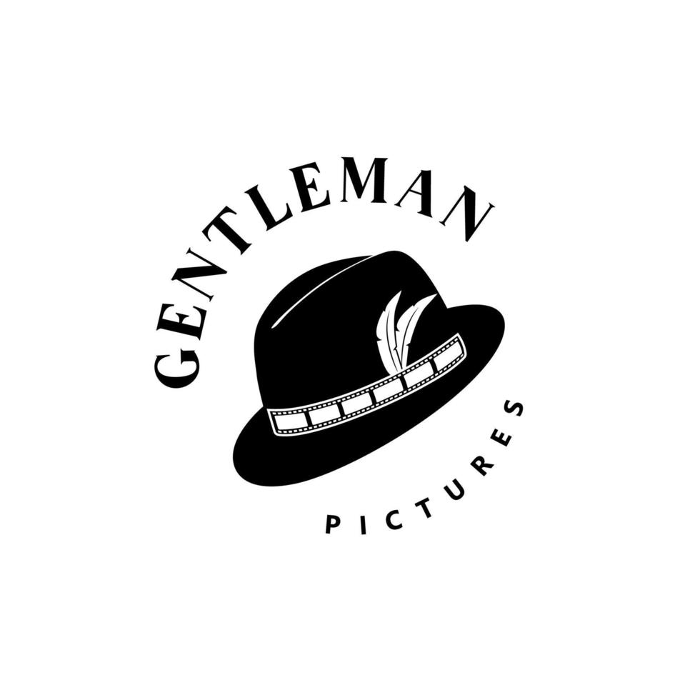chapeau melon gentleman avec des rayures de film pour la création de logo de production de films cinématographiques vecteur