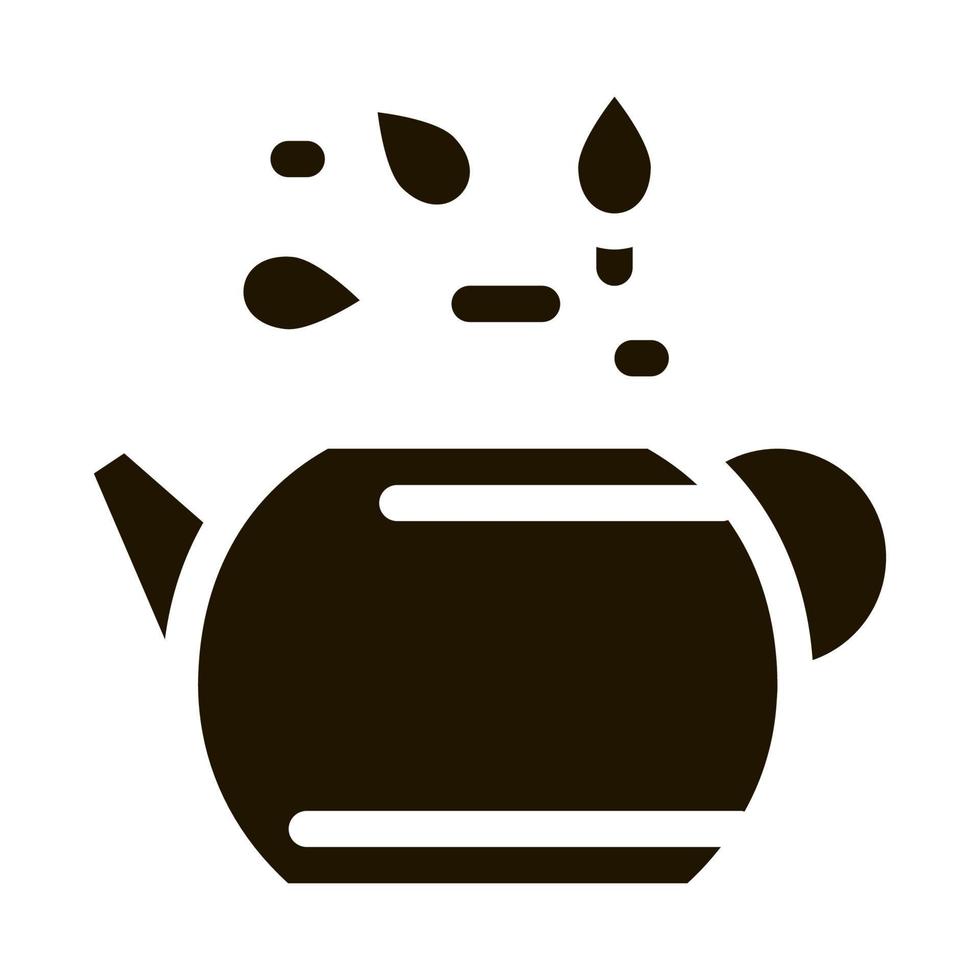 théière avec feuilles de thé icône vecteur glyphe illustration