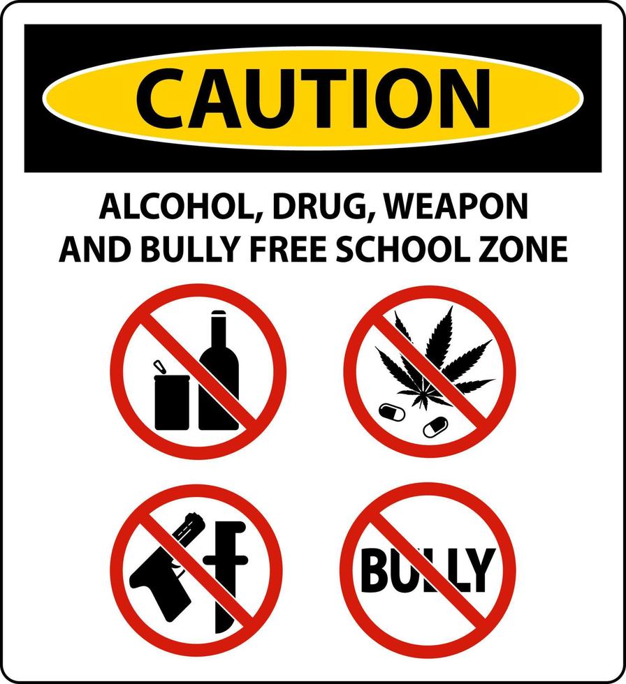 signe de sécurité de l'école attention, alcool, drogue, arme et zone scolaire sans intimidation vecteur