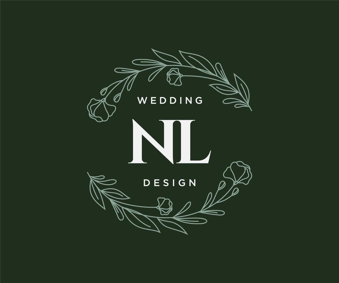 nl initiales lettre mariage monogramme logos collection, modèles minimalistes et floraux modernes dessinés à la main pour cartes d'invitation, réservez la date, identité élégante pour restaurant, boutique, café en image vectorielle vecteur