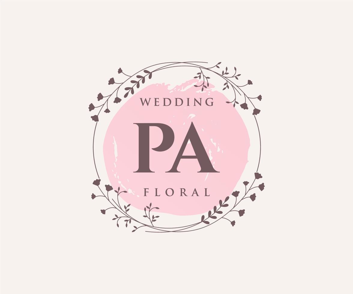 pa initiales lettre mariage monogramme logos modèle, modèles minimalistes et floraux modernes dessinés à la main pour cartes d'invitation, réservez la date, identité élégante. vecteur