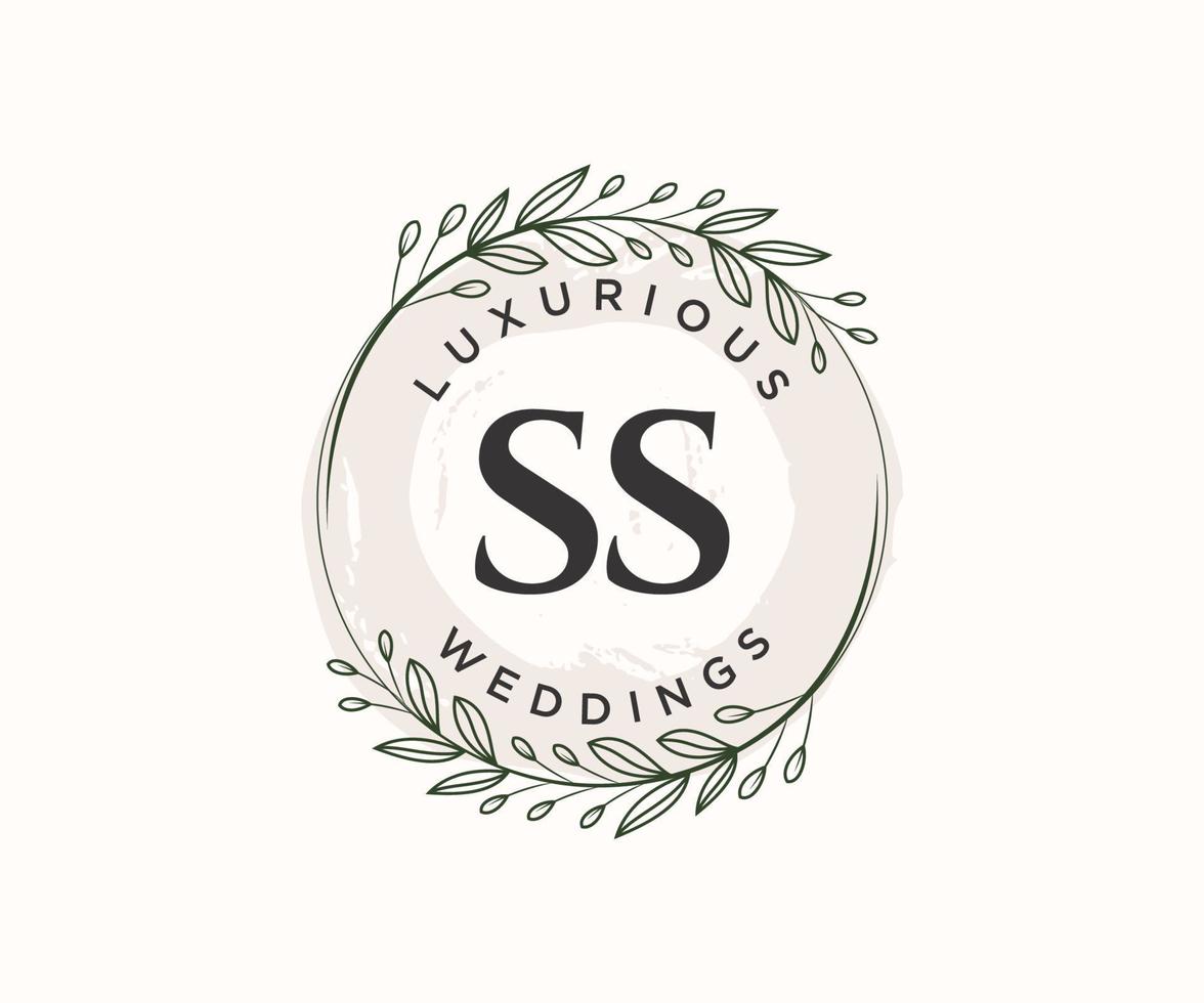 ss initiales lettre modèle de logos de monogramme de mariage, modèles minimalistes et floraux modernes dessinés à la main pour cartes d'invitation, réservez la date, identité élégante. vecteur