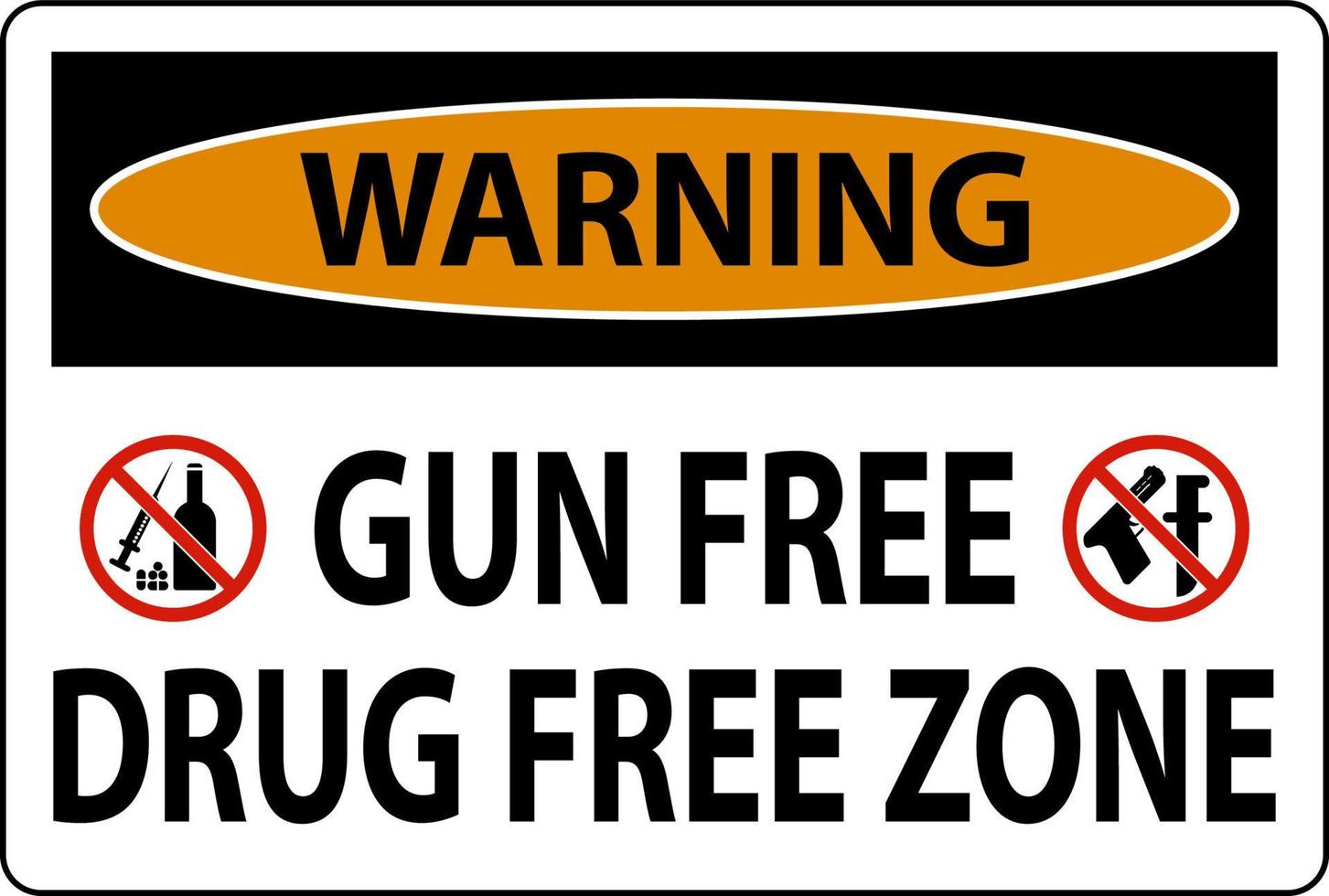 panneau d'avertissement sans armes à feu zone sans drogue vecteur