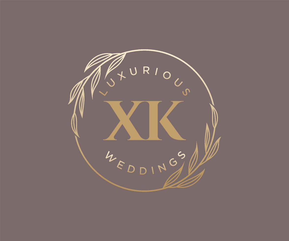 modèle de logos de monogramme de mariage lettre initiales xk, modèles minimalistes et floraux modernes dessinés à la main pour cartes d'invitation, réservez la date, identité élégante. vecteur