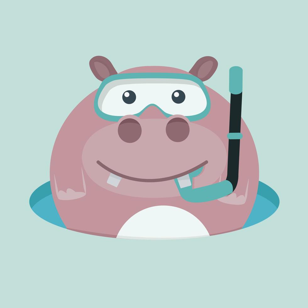 hipoo de dessin animé mignon nageant avec un tuba et des lunettes vecteur