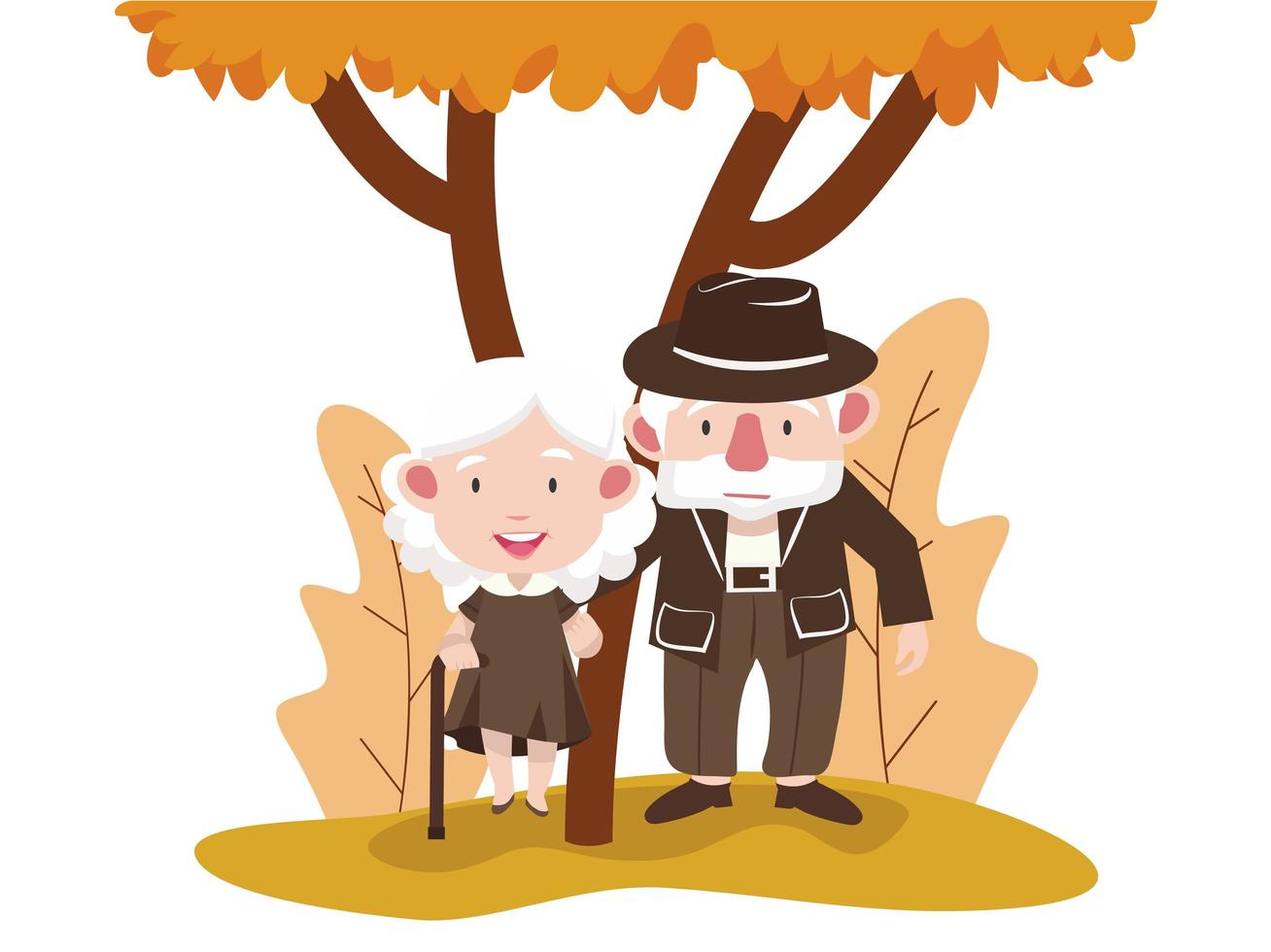 couple de personnes âgées dans un parc en automne vecteur