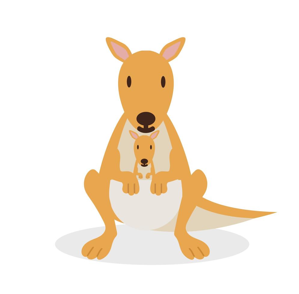 mignon kangourou avec bébé dans une pochette vecteur