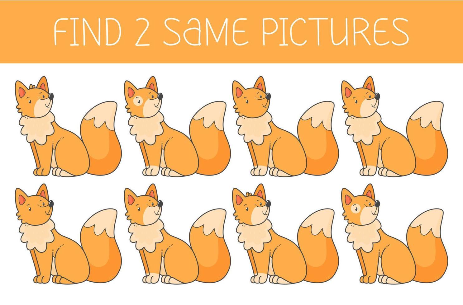 trouver deux images est un jeu éducatif pour les enfants avec le renard. renard de dessin animé mignon. illustration vectorielle. vecteur
