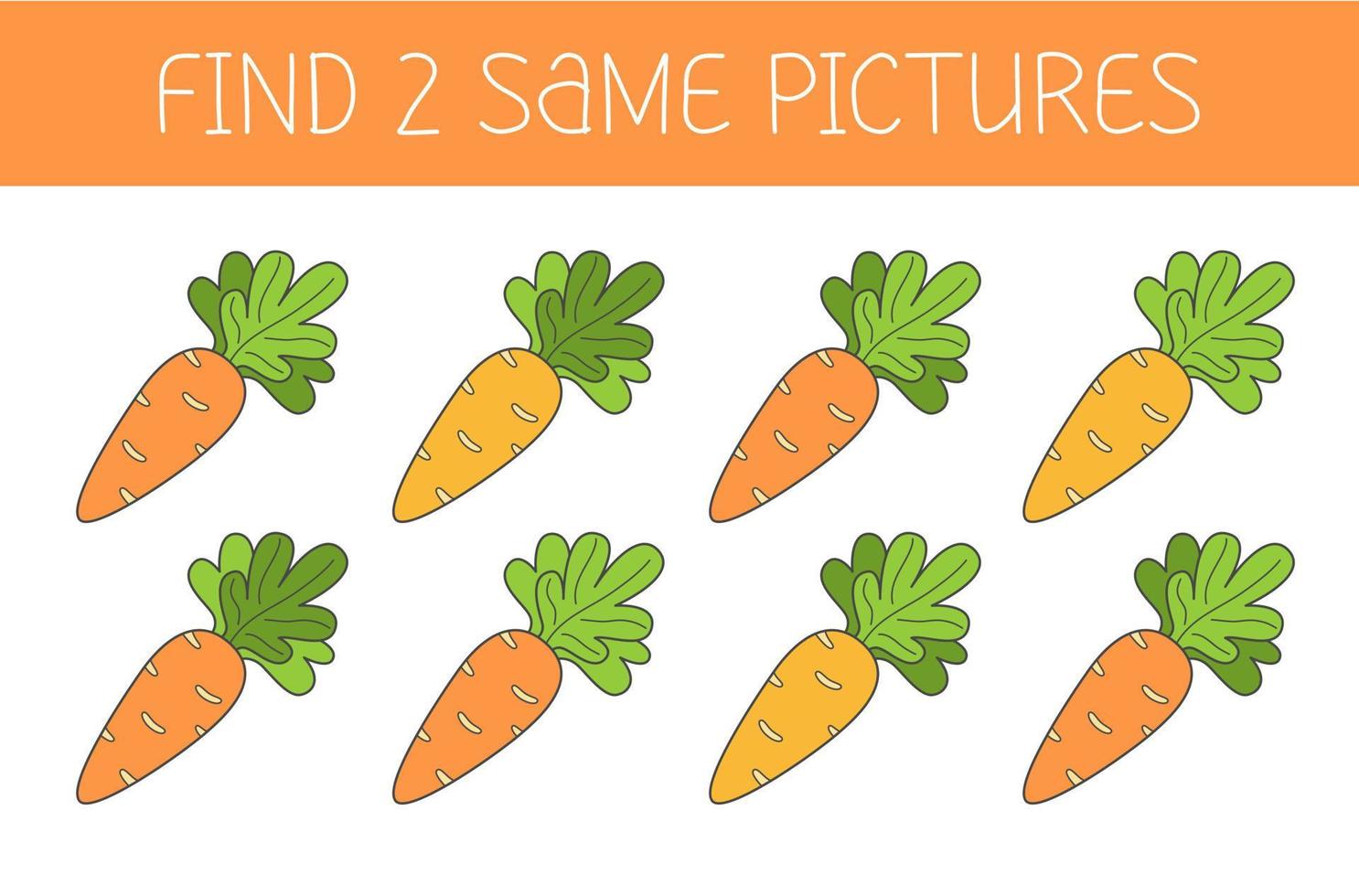 trouver deux images est un jeu éducatif pour les enfants avec carotte. carotte de dessin animé mignon. illustration vectorielle. vecteur