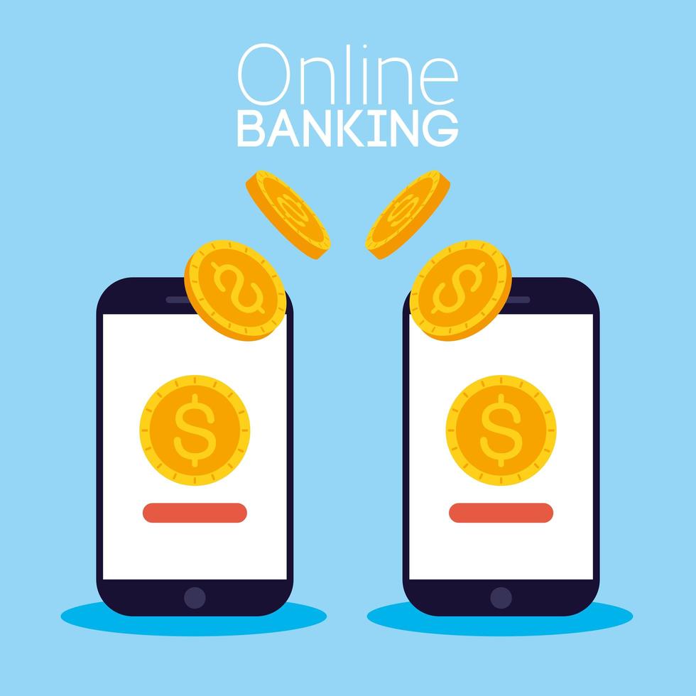 technologie bancaire en ligne avec smartphones de bureau vecteur