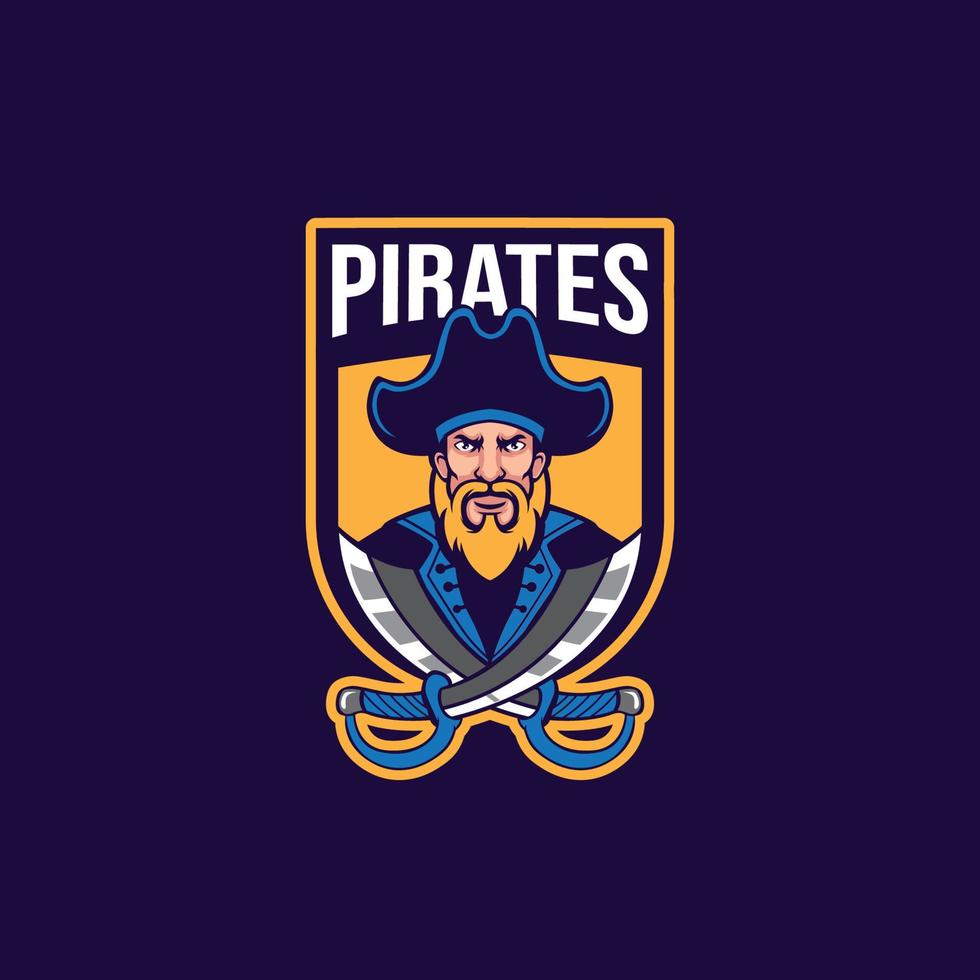 logo mascotte tête de pirate avec deux épées vecteur