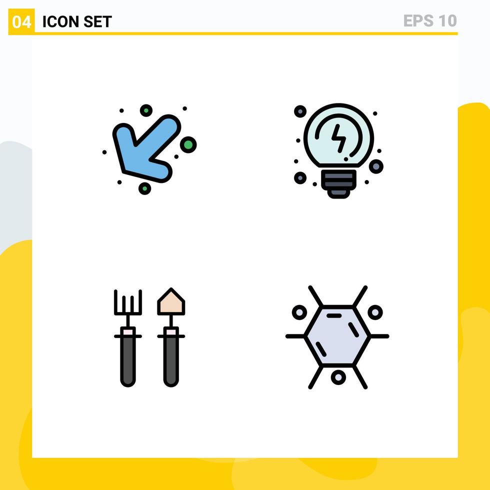 4 couleurs plates vectorielles thématiques remplies et symboles modifiables d'éléments de conception vectorielle modifiables de molécule de jardin de remue-méninges de pelle à flèche vecteur