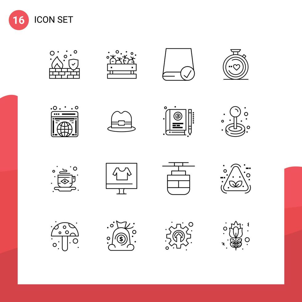 groupe de 16 contours signes et symboles pour les ordinateurs cardiaques mondiaux amour gadget éléments de conception vectoriels modifiables vecteur