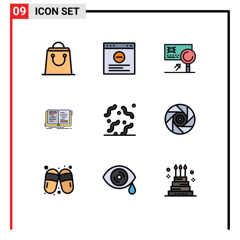 ensemble moderne de 9 pictogrammes de couleurs plates remplies de carte de théorie pourrie écrivant de nouveaux éléments de conception vectoriels modifiables vecteur