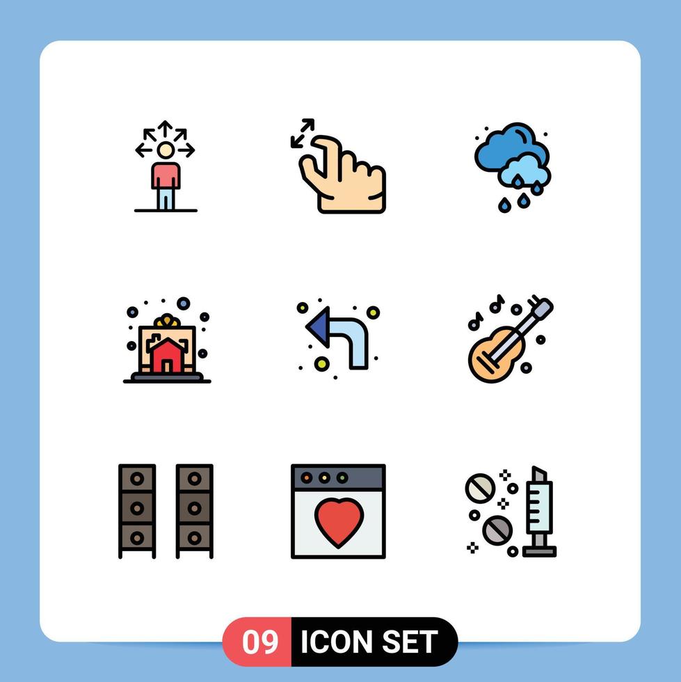 pack de 9 signes et symboles modernes de couleurs plates remplies pour les supports d'impression Web tels que les éléments de conception vectoriels modifiables de cadeau de maison de nuage de recharge vecteur