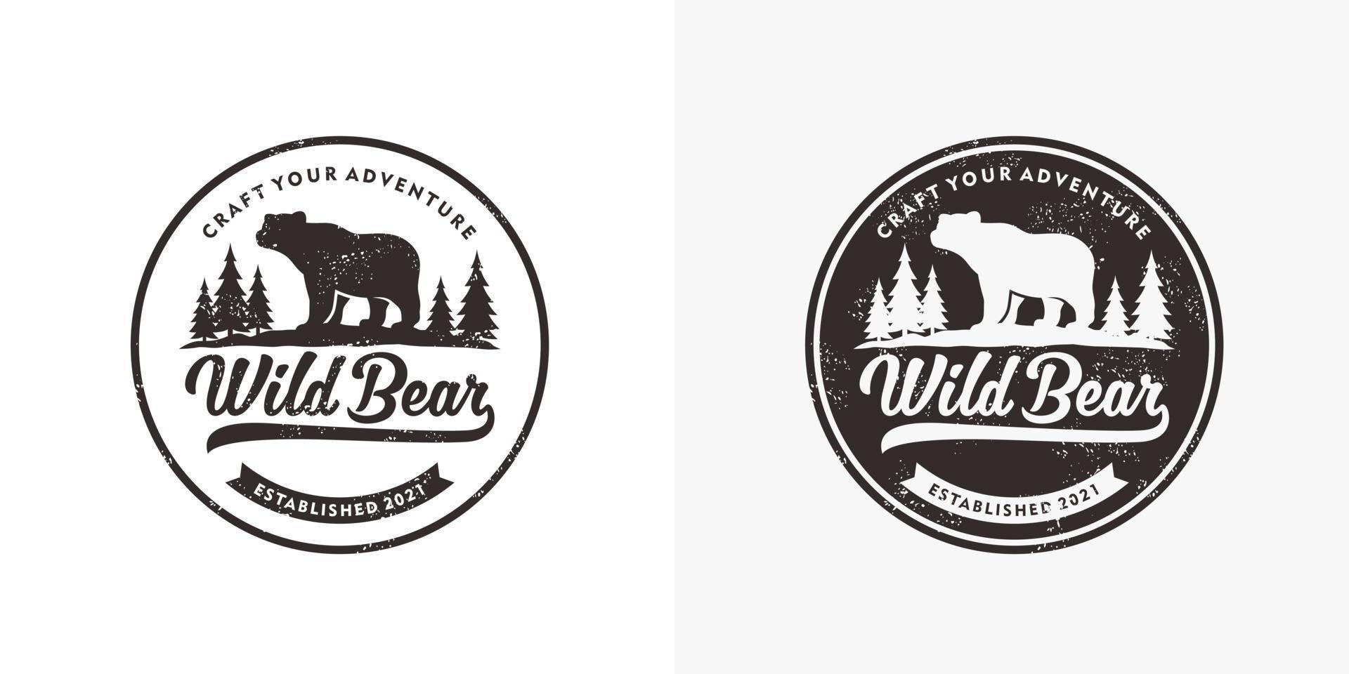 modèle vectoriel de conception de logo d'insigne d'emblème d'ours vintage
