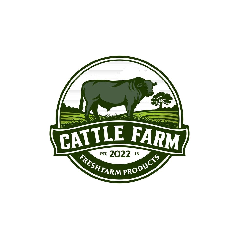 modèle vectoriel de logo de ferme bovine vintage
