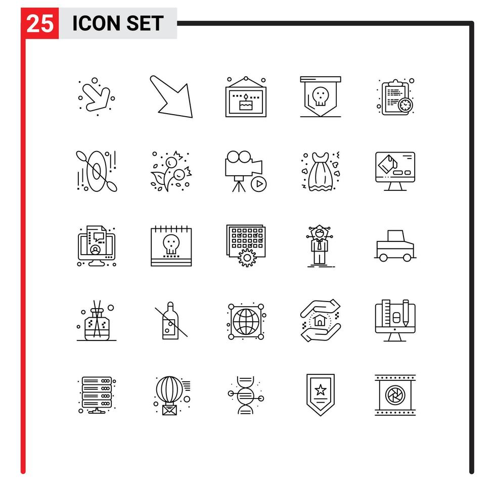 ensemble moderne de 25 lignes de pictogrammes de canoë de voyage halloween estimation date limite éléments de conception vectoriels modifiables vecteur