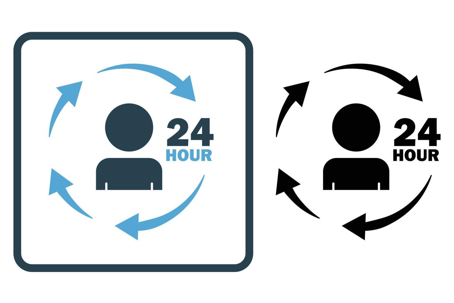 illustration d'icône de routine. icône de personnes avec flèche et 24 heures. icône liée au mode de vie. style d'icône solide. conception de vecteur simple modifiable