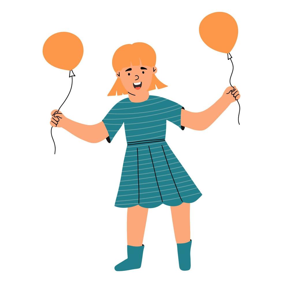 fille avec des ballons jaunes dans ses mains. illustration vectorielle dans un style plat vecteur