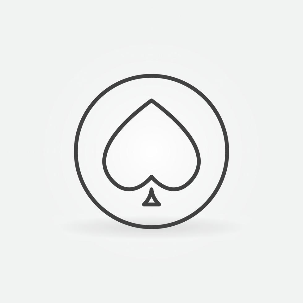 pique carte à jouer costume en cercle vecteur ligne de concept icône ou symbole