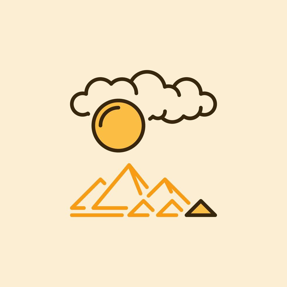 pyramides égyptiennes et soleil avec nuage vecteur histoire de l'égypte icône colorée