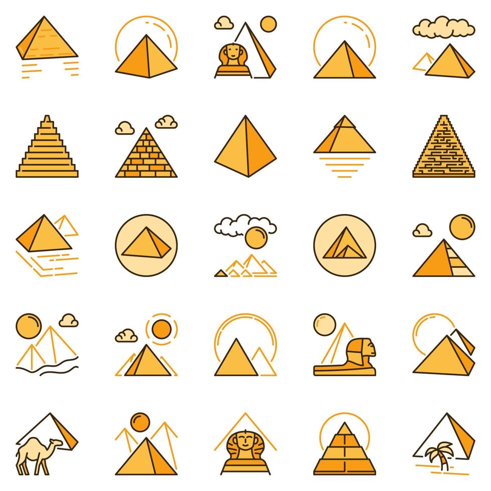 ensemble d'icônes jaunes vectorielles des pyramides égyptiennes - signes de couleur pyramide vecteur