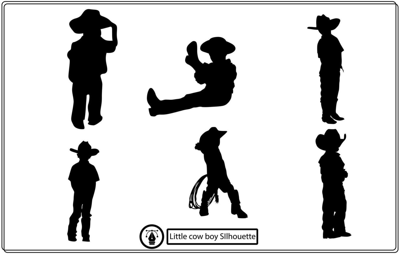 petit garçon au chapeau de cowboy sur jouet horse.vector silhouette noire sur blanc gratuit vecteur