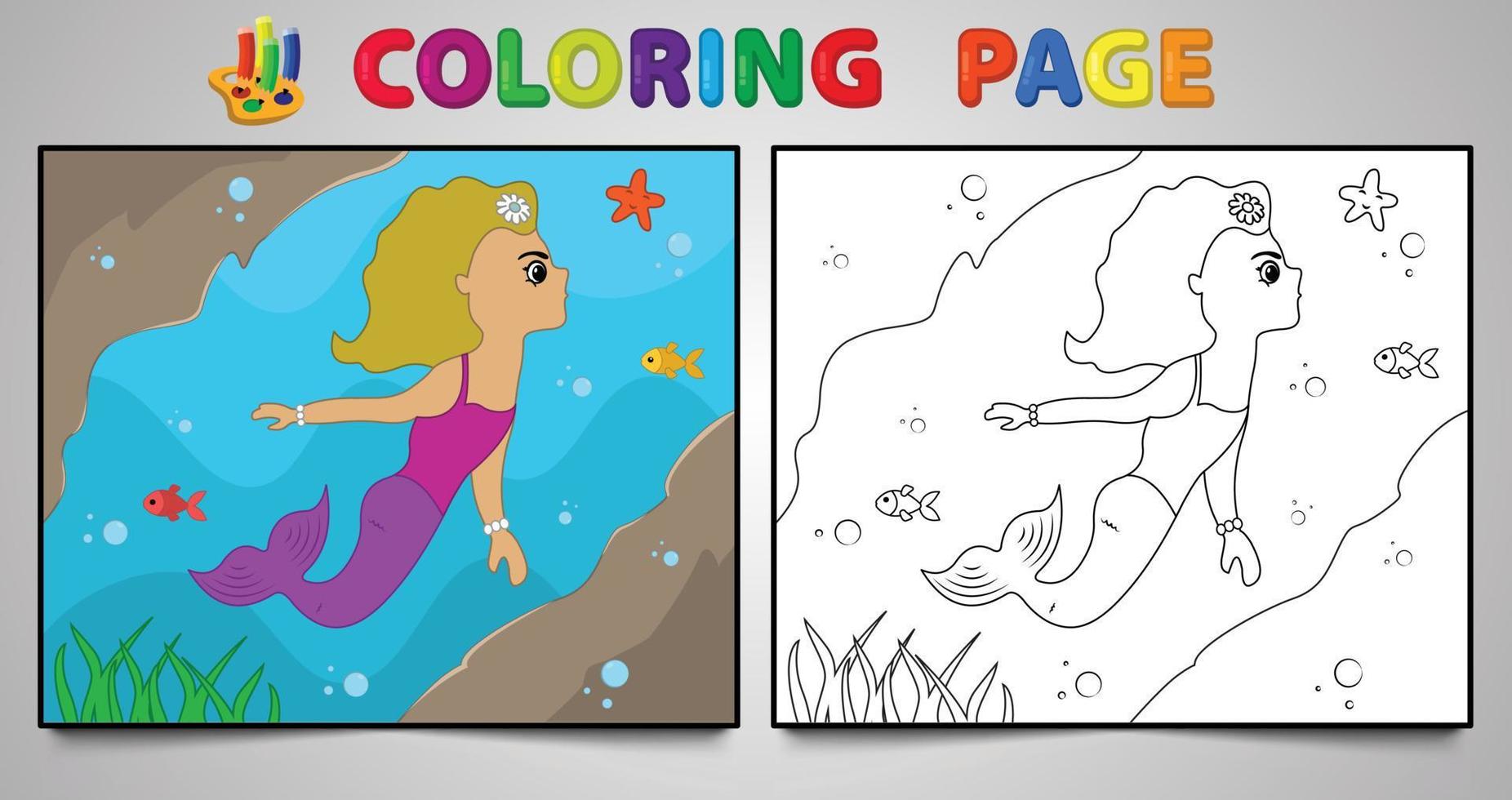 dessin animé sirène coloriage page no 18 enfants page d'activité avec illustration vectorielle d'art en ligne vecteur