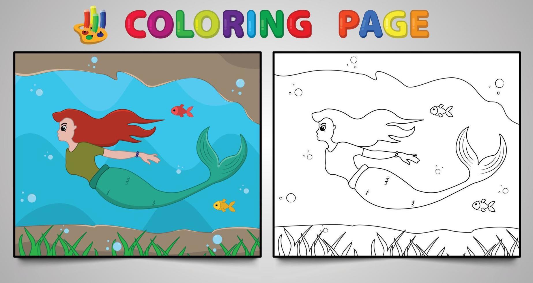 dessin animé sirène coloriage page no 20 enfants page d'activité avec illustration vectorielle d'art en ligne vecteur