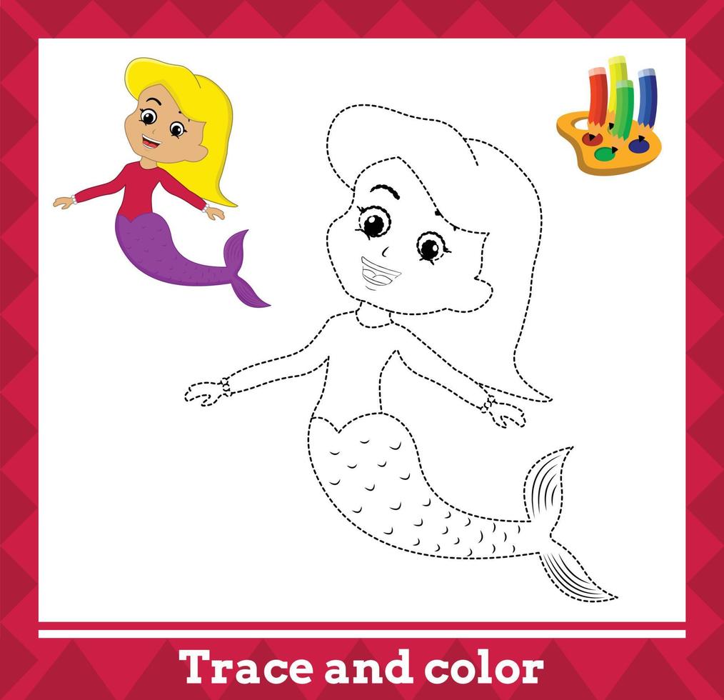 trace et couleur pour les enfants, sirène no 9 illustration vectorielle. vecteur