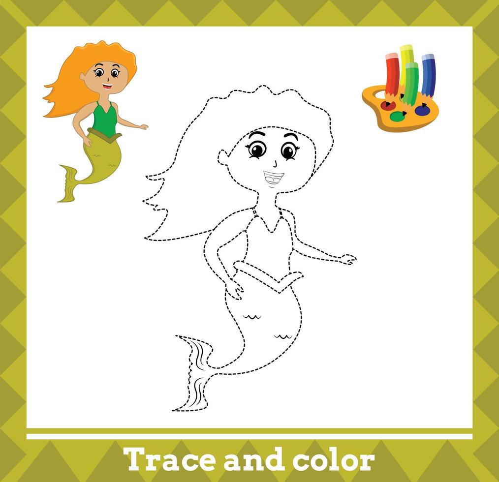 trace et couleur pour les enfants, sirène no 3 illustration vectorielle. vecteur