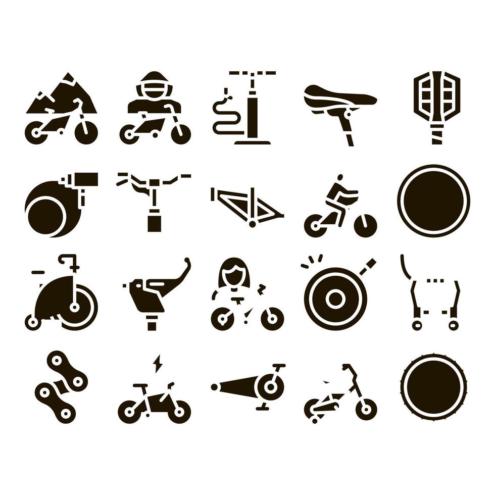 vecteur de jeu de glyphes de détails de vélo de vélo