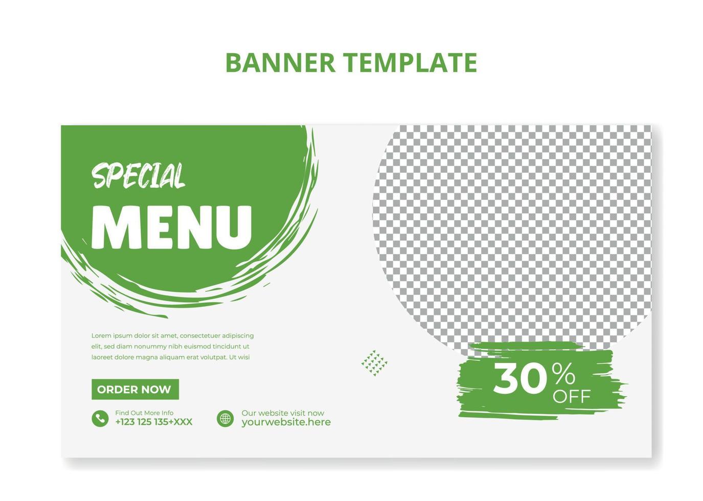 bannière web de marketing de médias sociaux de menu de nourriture de restaurant. vignette vidéo de promotion de vente en ligne de pizza, burger ou hamburger. fond de site de restauration rapide. flyer alimentaire avec logo et icône de l'entreprise. vecteur