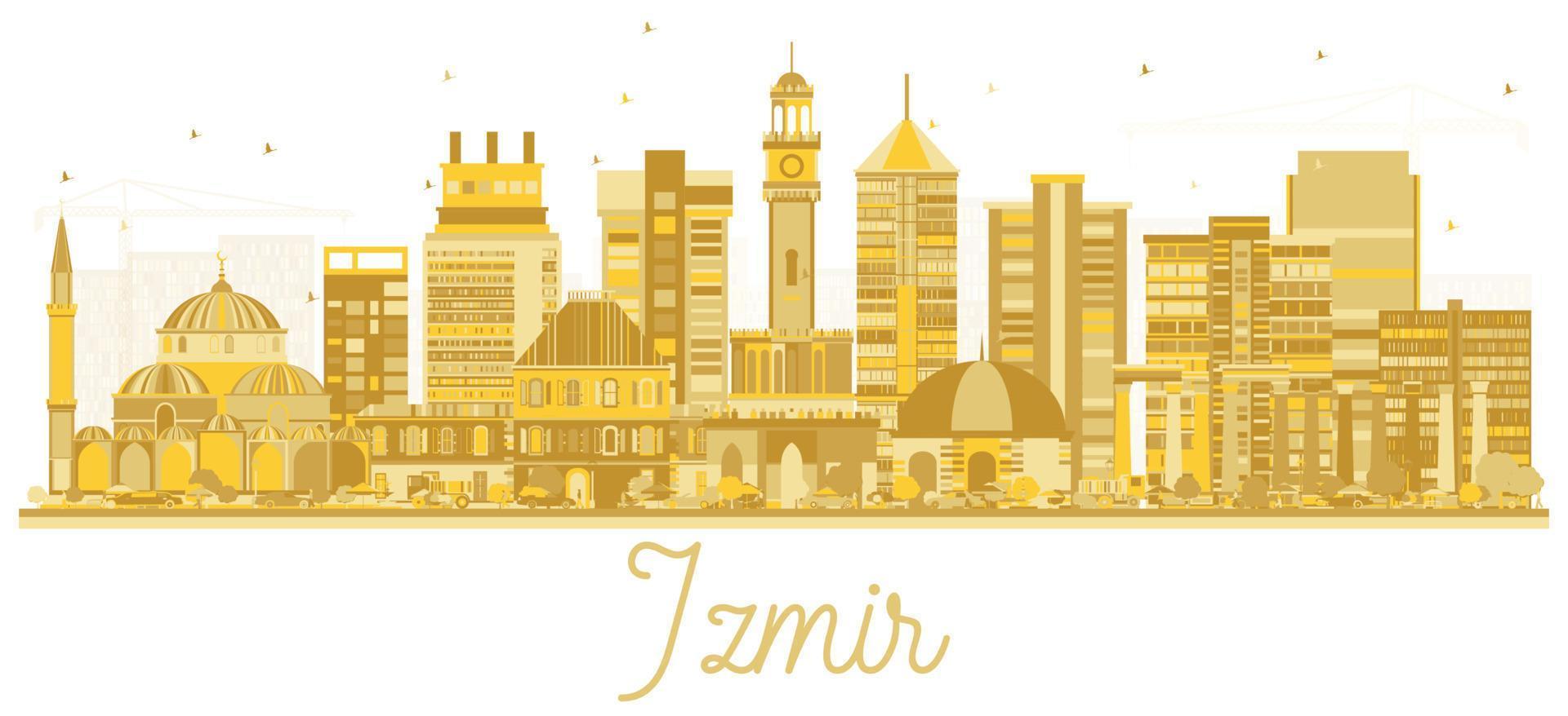silhouette d'horizon de la ville d'izmir en turquie avec des bâtiments dorés isolés sur blanc. vecteur