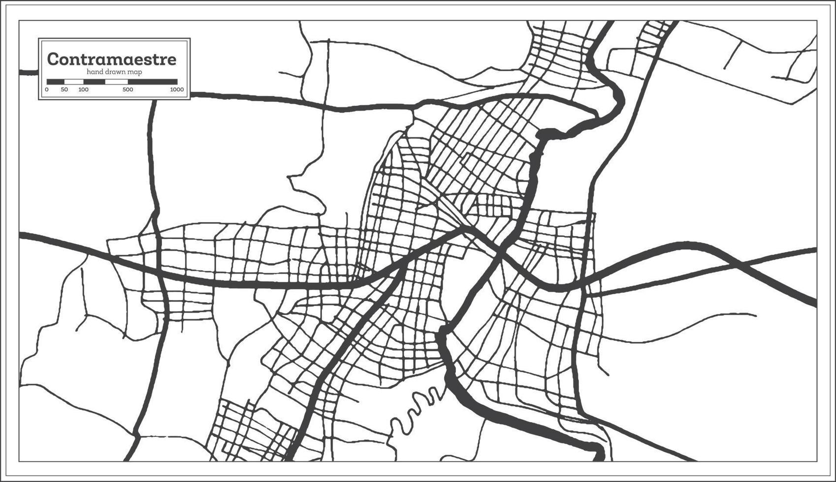 contramaestre plan de la ville de cuba en noir et blanc dans un style rétro. carte muette. vecteur