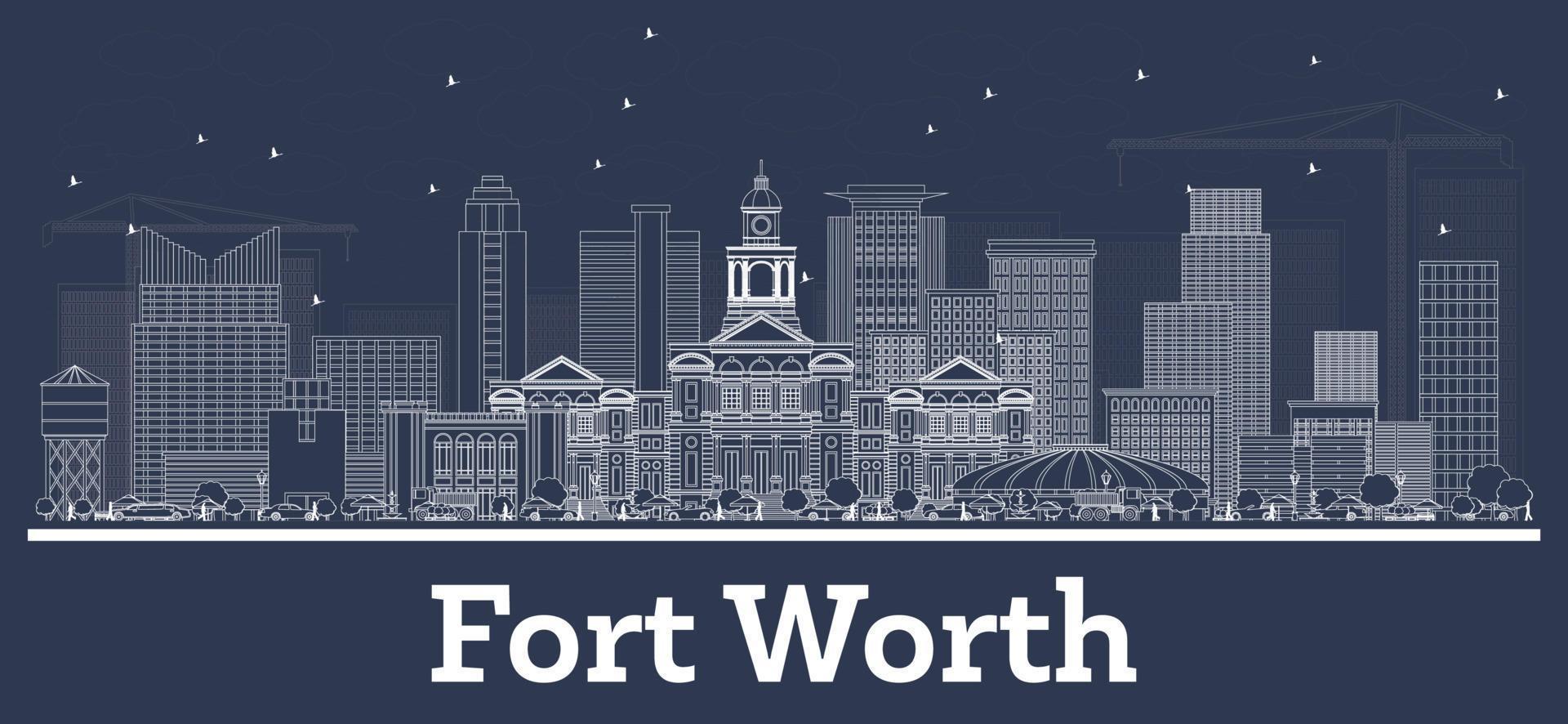 Décrire les toits de la ville de Fort Worth au Texas avec des bâtiments blancs. vecteur