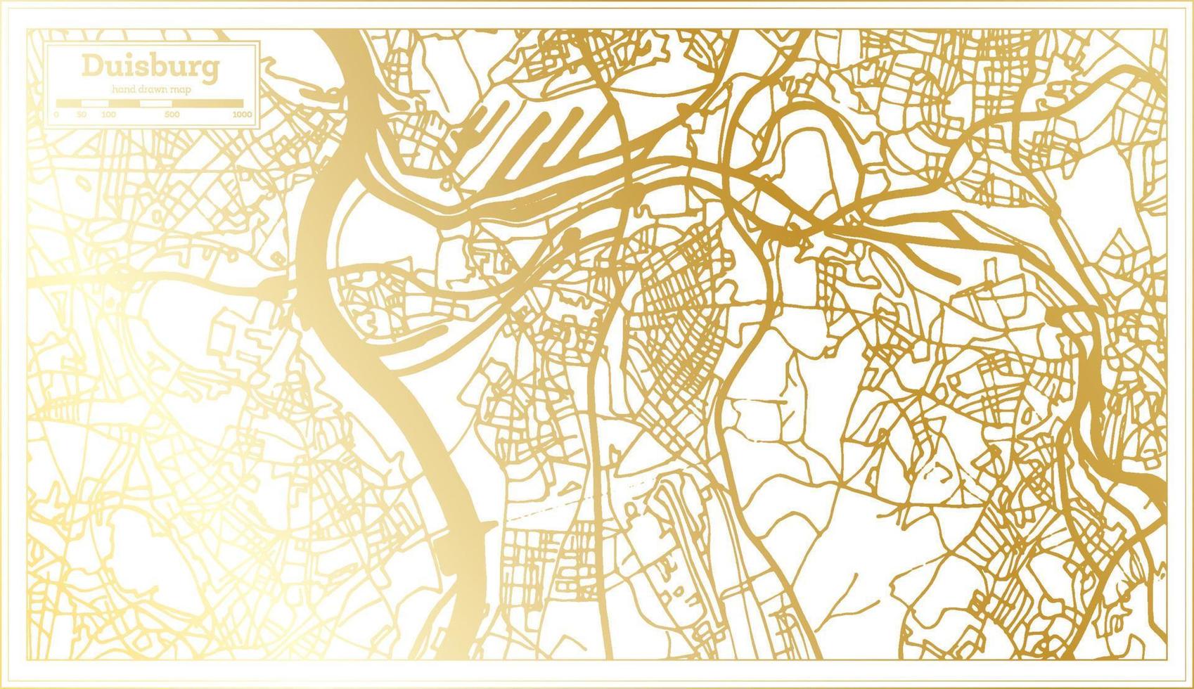 plan de la ville de duisburg allemagne dans un style rétro de couleur dorée. carte muette. vecteur